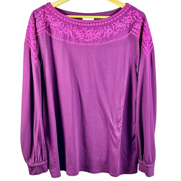 J, Jill Embroidered Casual Purple Oversized Comfort Boxy Lagenlook Large Tall - Picture 1 of 8
